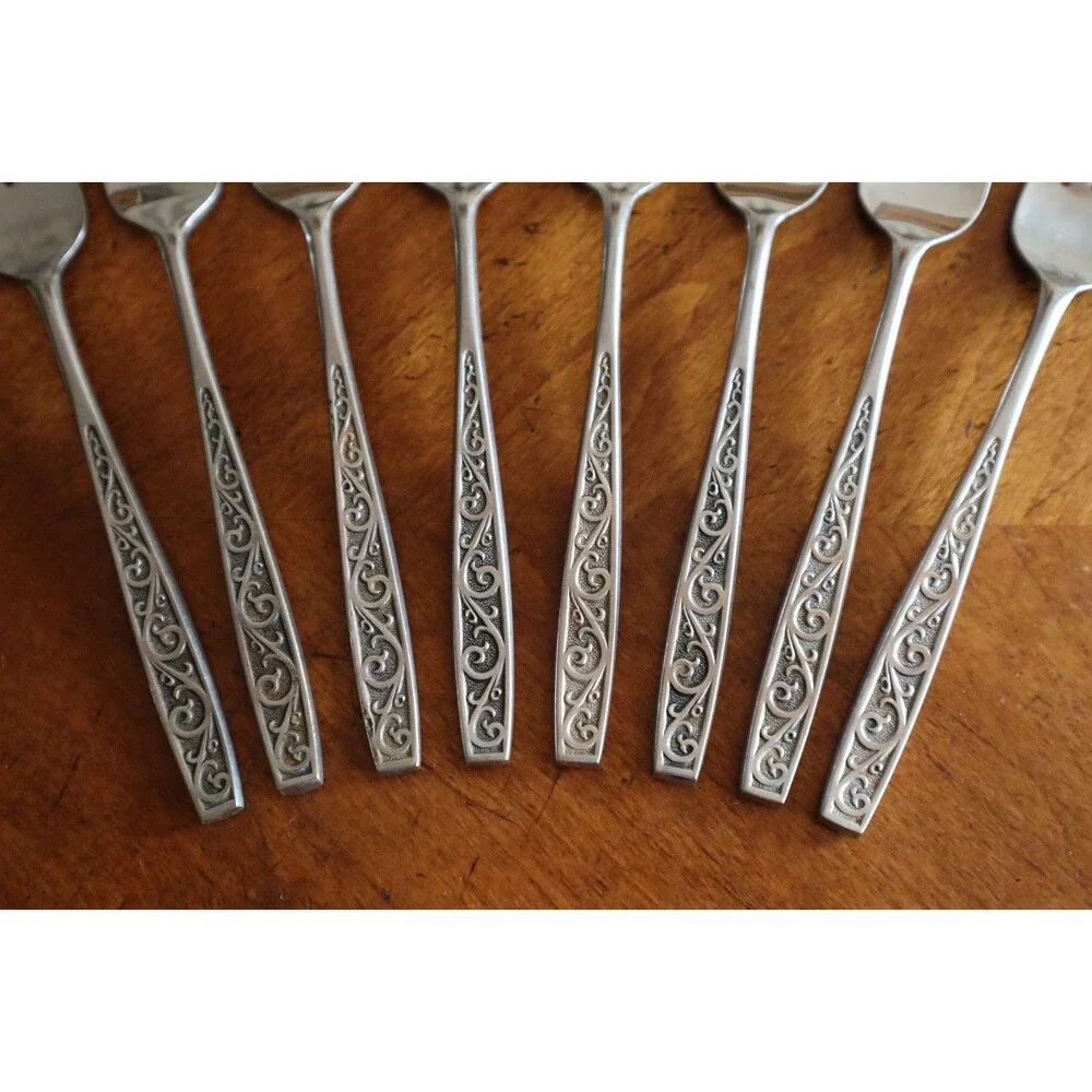 Lot 8x Imperial International IIC DAVOS Stainless Black Floral Salad Fork 6.25
